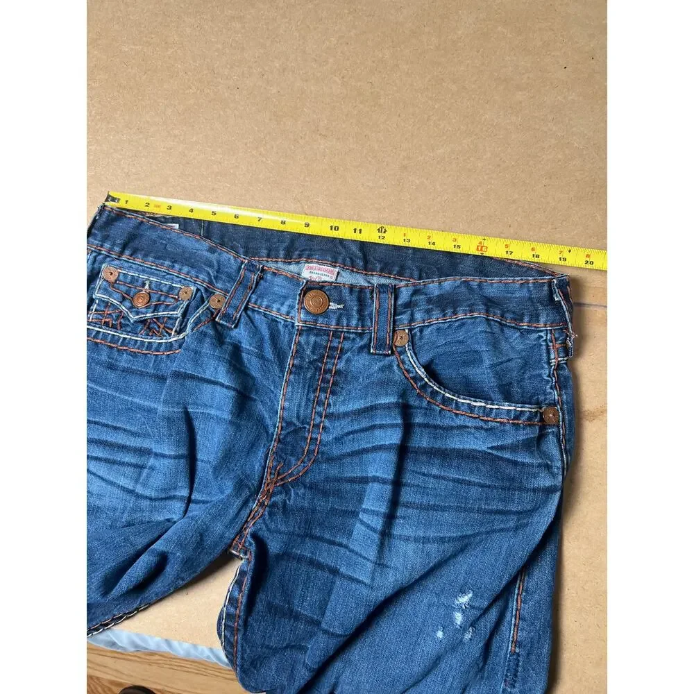 True Religion Men's Ricky Super T Jeans Size 38x28 Medium Wash Distressed Y2K